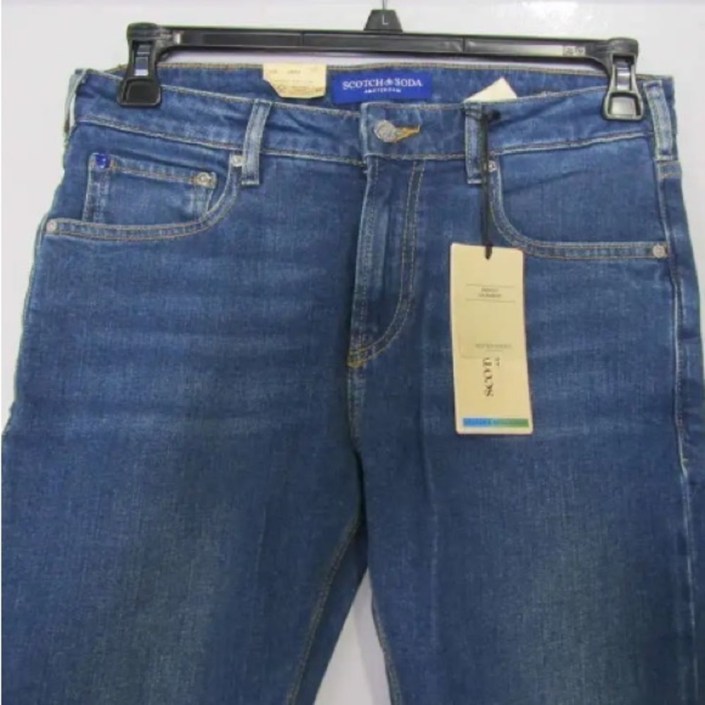 Scotch & Soda Men's US 30 x 32 Skim‎ Slim Denim Jeans 0543 Medium Blue NWT - Picture 2 of 11